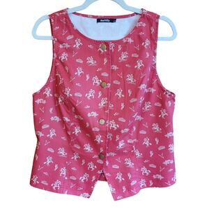 Baevely Coral Western Print Sleeveless Vest Top Size L Cowgirl Boho Rodeo